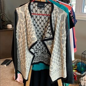 Sweater blazer with faux leather sleeves